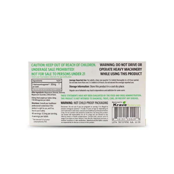 Krave Hydroxy 7-Hydroxymitragynine 50mg Tablets Original 10 Count Back