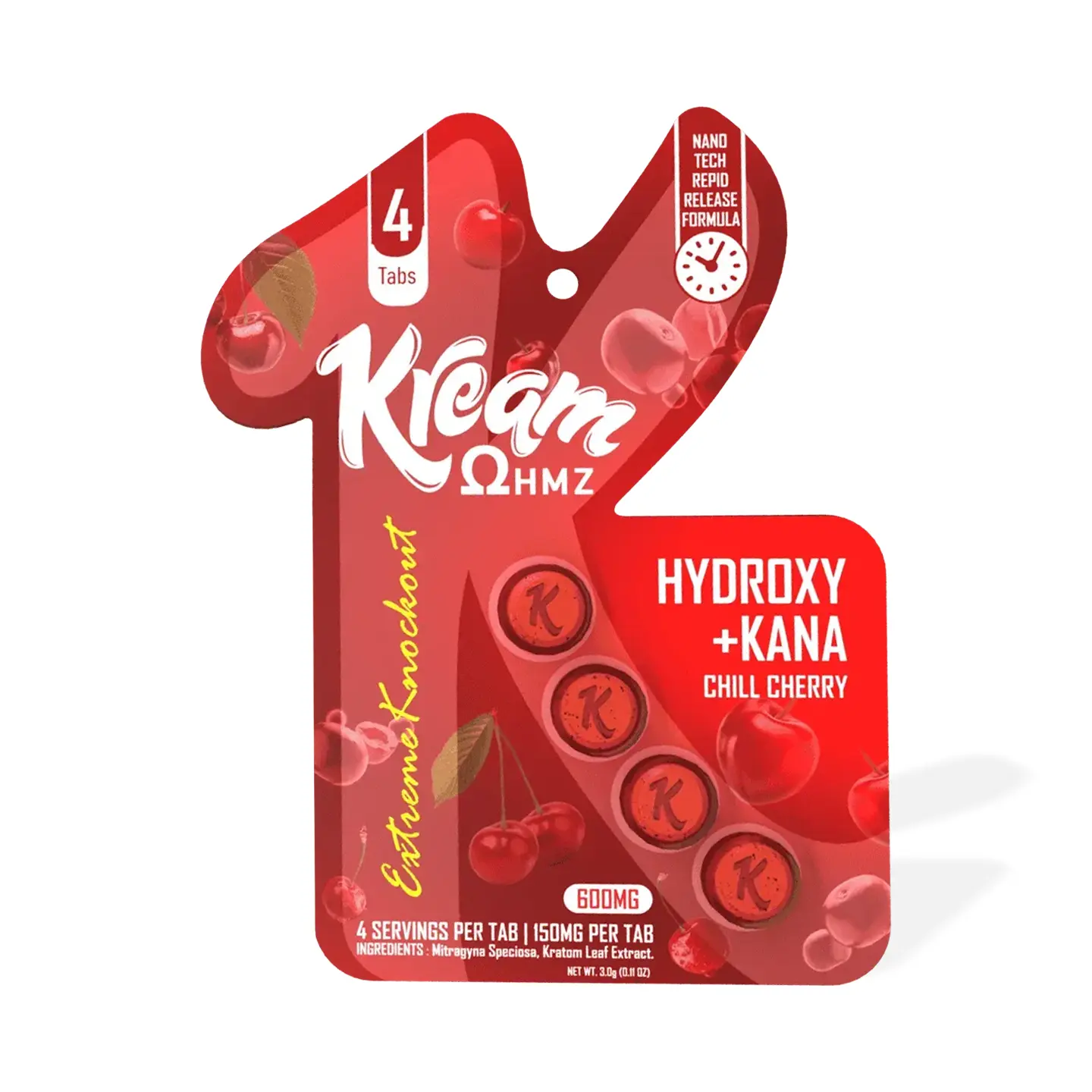 Kream Ohmz Extreme Knockout 7-Hydroxy Kana Chewable Tablets 150 mg 4 Count Chill Cherry