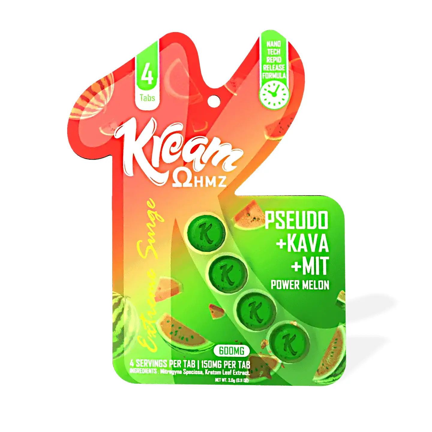 Kream Ohmz Extreme Surge Pseudo Kava MIT Chewable Tablets 150 mg 4 Count Power Melon