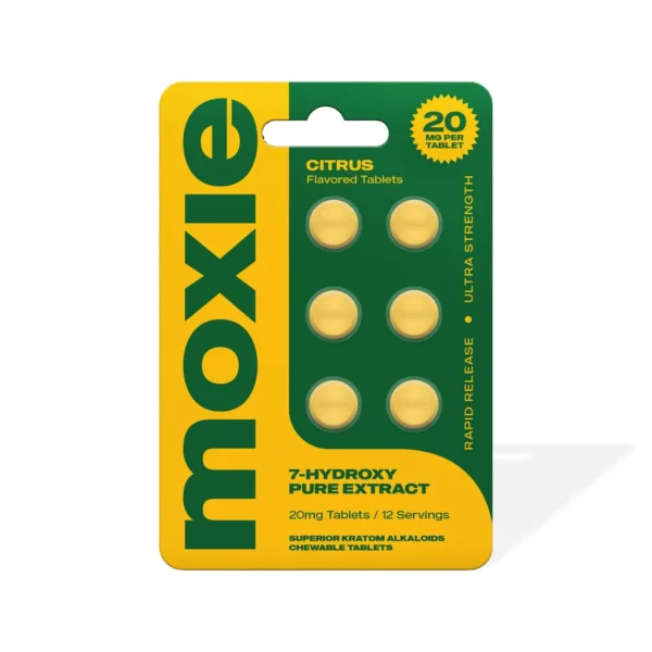 Moxie 7-Hydroxy Leaf Extract Chewable Tablets 20 mg 6 Count Citrus Front