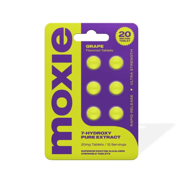 Moxie 7-Hydroxy Kratom Leaf Tablets 20 mg 6 Count Grape Front