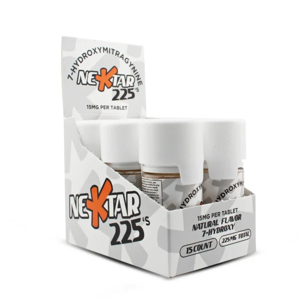 Display Box Front – Nektar 225's 7-Hydroxy Kratom Leaf Extract Chewable Tablets 15 mg 15 Count Natural