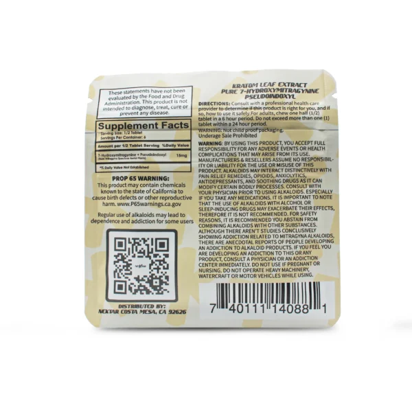 Nektar Pseudo + 7-Hydroxy Kratom Chewables 30 mg 3 Count Original Back