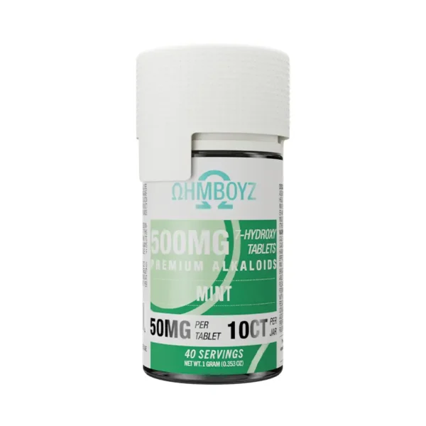 OHMBOYZ 7-Hydroxy Premium Alkaloid Chewable Tablets 50 mg 10 Count Mint Front