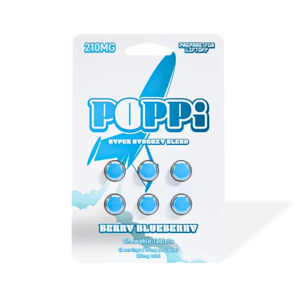 POPPi Hyper Hydroxy Blend Berry Blueberry 6 Count Total 210 mg 35 mg Each Tablet Front