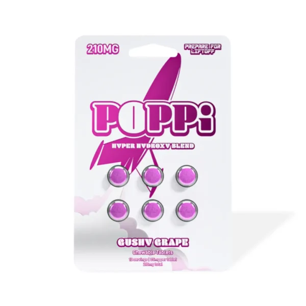 POPPi Chewable Tablets Gushy Grape 6 Count Total 210 mg 35 mg Each Tablet Front