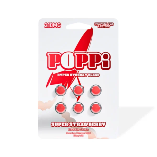 POPPi Chewables Super Strawberry 6 Count Total 210 mg 35 mg Each Tablet Front