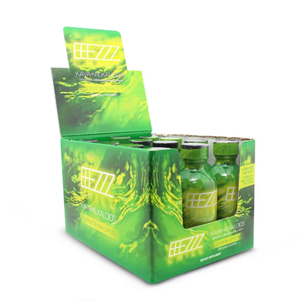 EEEZZZ Chill Kava + Alkaloids Shot 60 ml Lemon Spritz Display Box Front