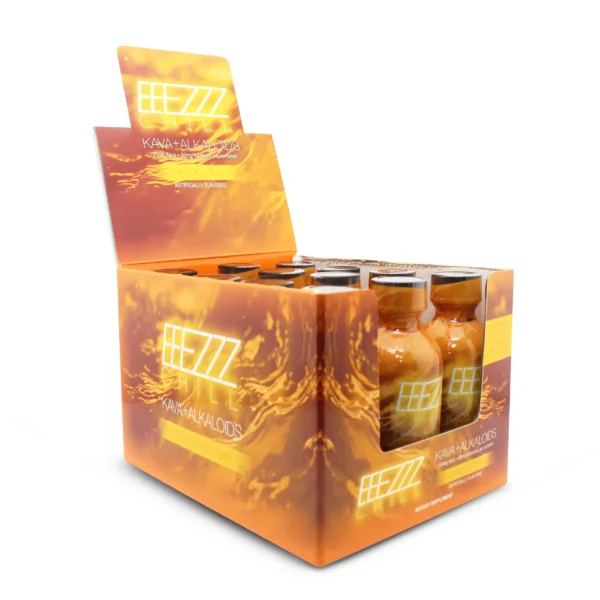 EEEZZZ Chill Kava + Alkaloids Shot 60 ml Tropical Peach Display Box Front