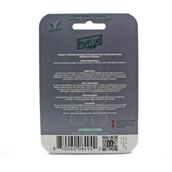 Hyroxi 7-Hydroxy XL Kratom Extract Chewable Tablets 36 mg 4 Count Mint Back