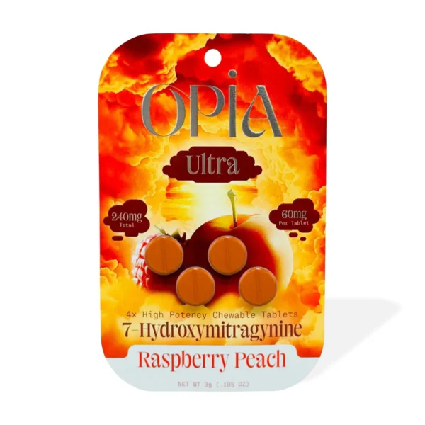 Opia Ultra 7-Hydroxy High Potency Chewable Tablets 60mg - 4 Count, Raspberry Peach