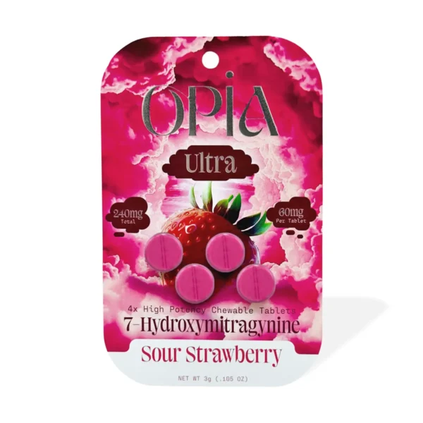 Opia Ultra 7-Hydroxy High Potency Chewable Tablets 60mg - 4 Count, Sour Strawberry