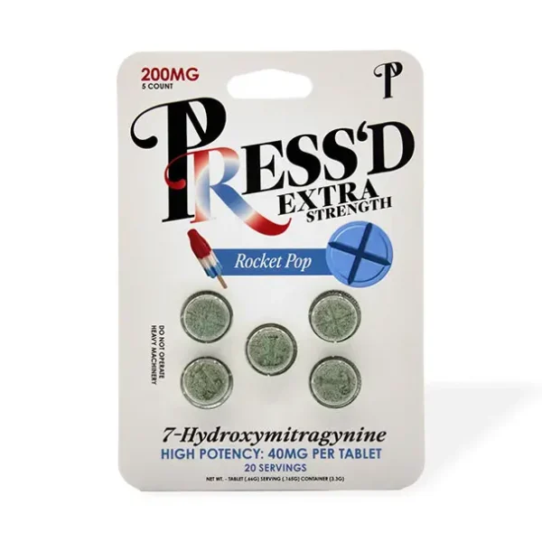 Press'd 7-Hydroxy Extra Strength Kratom Extract Tablets 40 mg 5 Count Rocket Pop