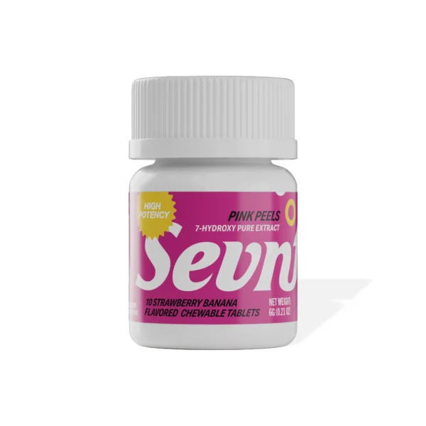 Sevn 7-Hydroxy Pure Extract Chewable Tablets 35 mg 10 Count Pink Peels Strawberry Banana Front