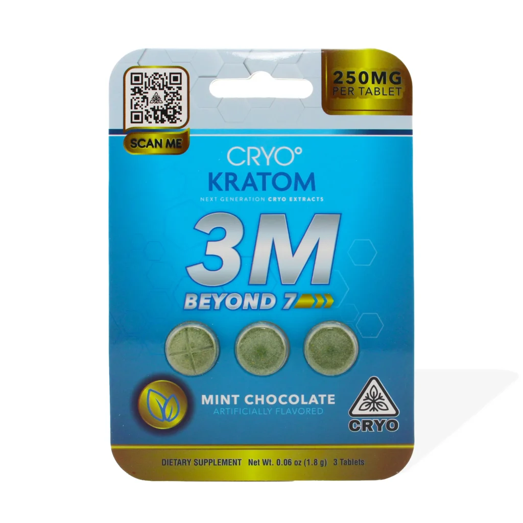 CRYO Kratom 3M Beyond 7 Kratom Alkaloid Tablets 250mg 3 Count Mint Chocolate Front