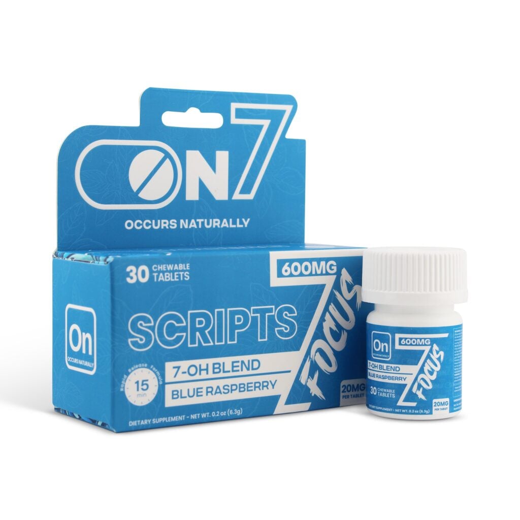 Buy On7 Focus 7-Hydroxy Kratom Leaf Extract Chewable Tablets Blue